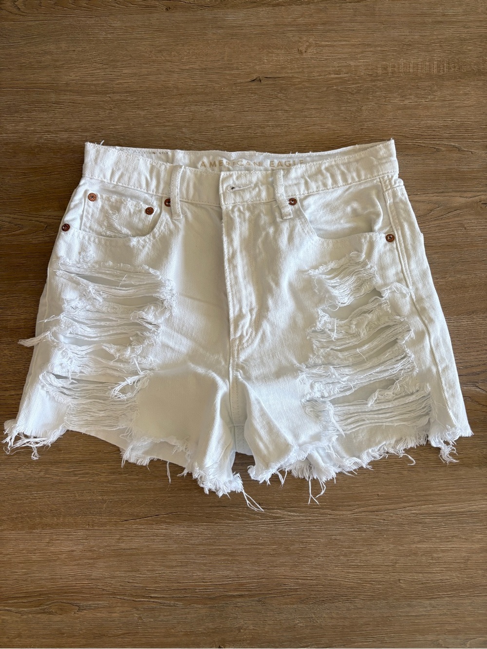 American Eagle Outfitters White Distressed High-Rise Jean Shorts